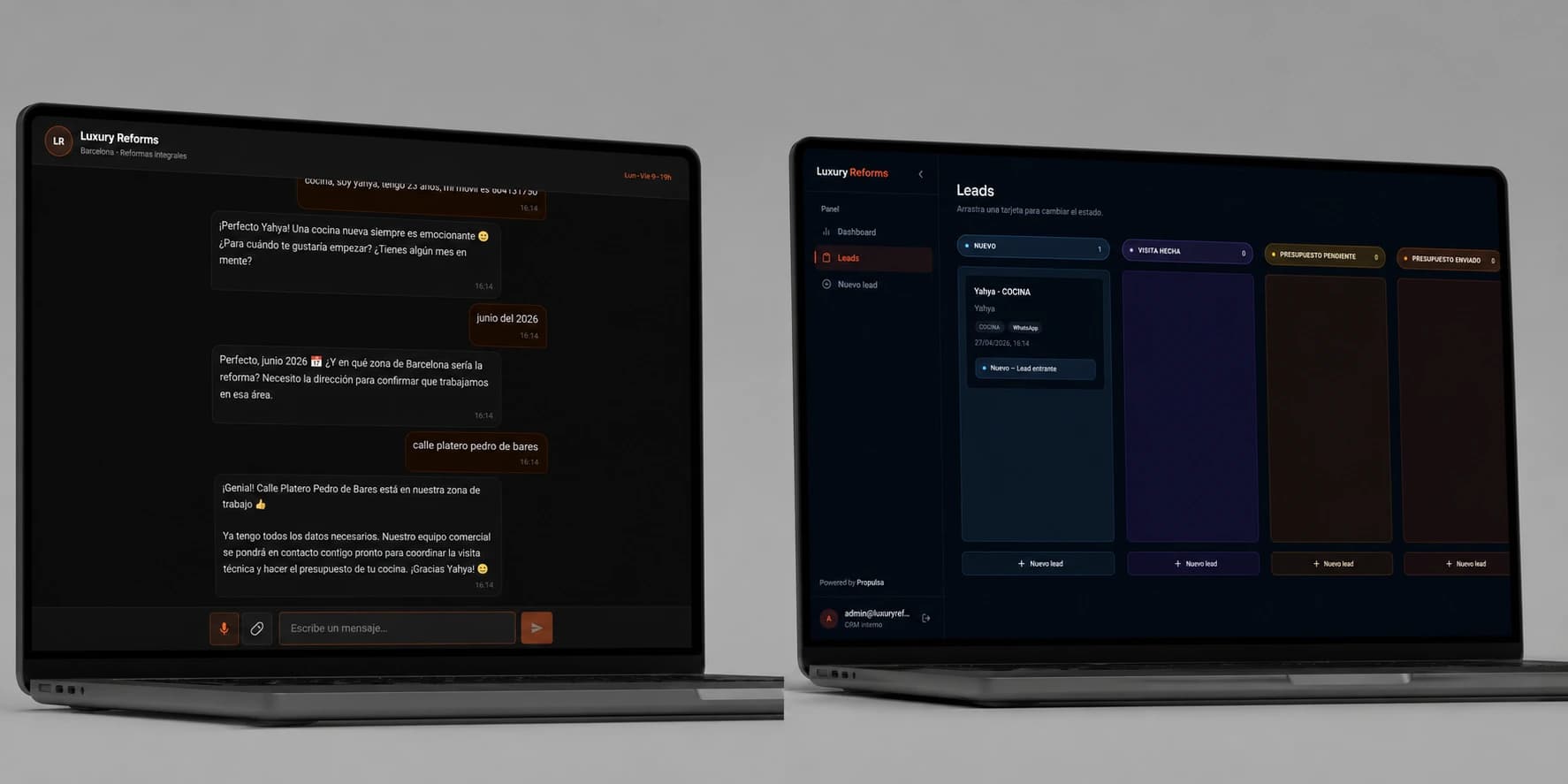Custom CRM and AI chatbot integration system